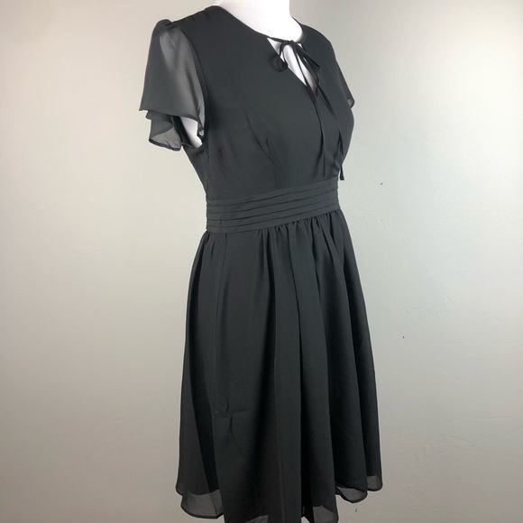 NEW ModCloth Black Chiffon Key Hole Tie Neck Dress - Picture 5 of 8